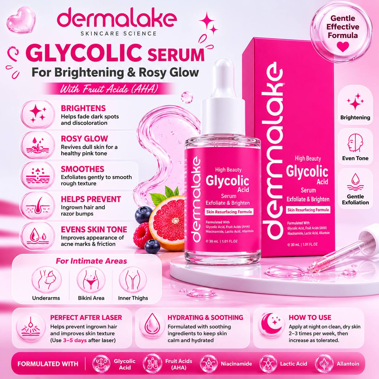 Glycolic Acid Serum – Exfoliation & Brightening For Rosy Glow Sensitive Area