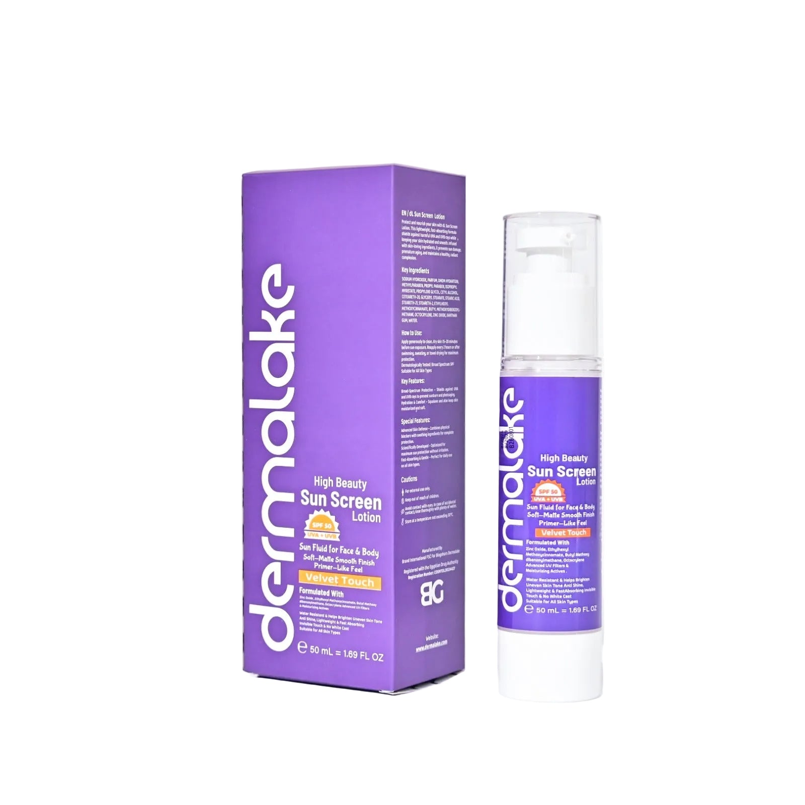 Velvet Touch Sunscreen Lotion SPF 50 - Soft Matte Smooth Finish - UVA & UVB Protection